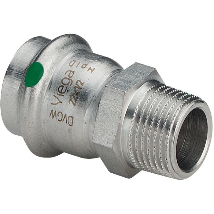 VIEGA Sanpress Inox გადამყვანი 22 x 3/4″ (გ/ხ), უჟანგავი ფოლადი, საპრესი x R ხრახნი, Art. 436490