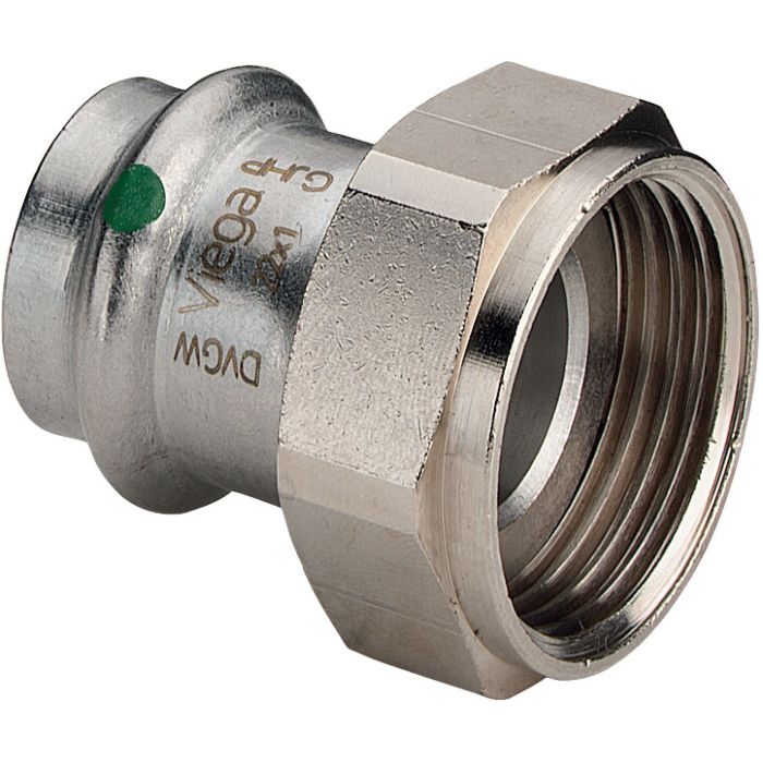 VIEGA Sanpress Inox ჩამხსნელი შეერთება 22 mm x G3/4, უჟანგავი ფოლადი, საპრესი x ხრახნი, Art. 437619