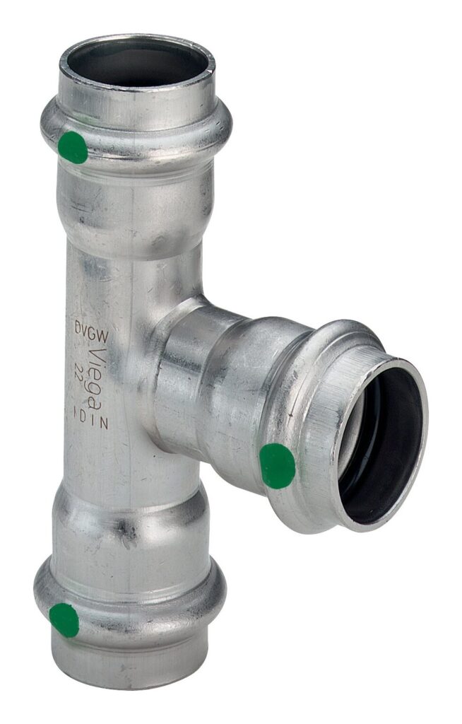 VIEGA Sanpress Inox სარედუქციო სამკაპი 28 x 22 x 28 mm, უჟანგავი ფოლადი, საპრესი, Art. 435974